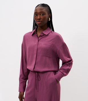 Camisa Manga Longa em Cambraia de Viscose Lilás