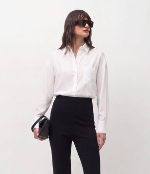 Camisa Oversized em Tricoline Toque Empapelado Branco