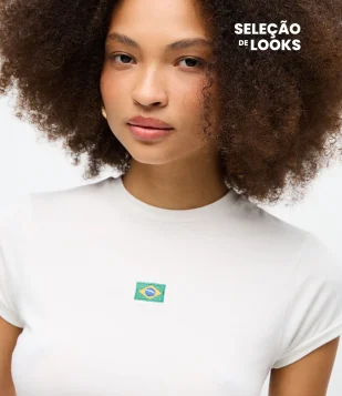 Camiseta Baby Tee com Estampa Brasil Branco