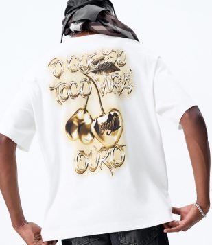 Camiseta Boxy em Algodão Estampa Duquesa Frente e Costas Branco