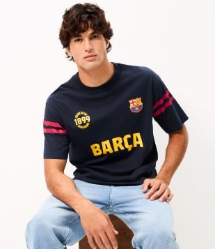 Camiseta Boxy em Algodão com Estampa Barça 1899 Azul