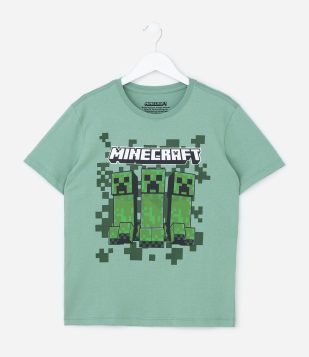 Camiseta Comfort Infantil com Estampa do Minecraft - Tam 5 a 14 Anos Verde
