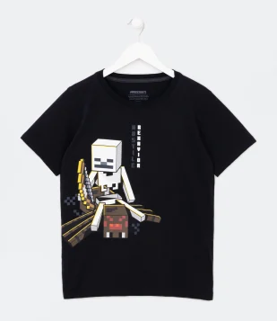 Camiseta Infantil com Estampa Minecraft - Tam 5 a 14 Anos Preto
