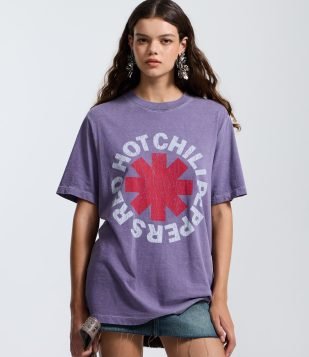 Camiseta em Algodão com Estampa Red Hot Chili Peppers Lilás