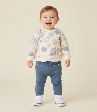 Casaco Infantil em Moletom com Estampa Folhagem – Tam 0 a 18 Meses Off White