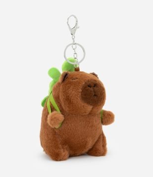 Chaveiro Infantil com Pelúcia de Capivara e Tartaruga - Tam U Marrom
