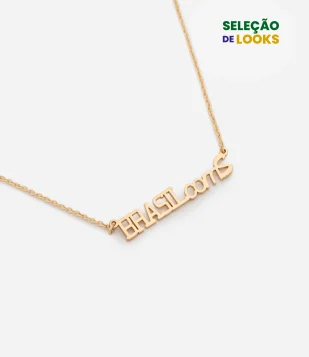 Colar Curto em Metal com Pingente Brasil com S Dourado