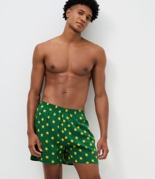 Cueca Samba-Canção com Estampa de Estrelas Verde