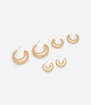 Kit 03 Argolas com Tamanhos Gradativos Dourado
