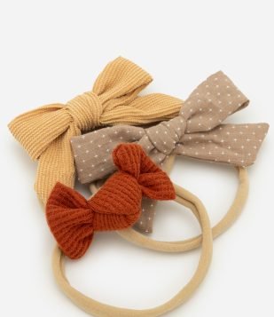 Kit 03 Faixas de Cabelo Infantil com Laços – Tam U Bege, Caramelo e Marrom