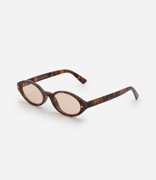 Óculos de Sol Redondo com Estampa Animal Print Marrom