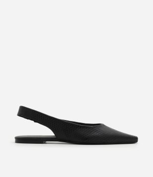 Sapatilha Slingback em Couro com Textura Snake Preto
