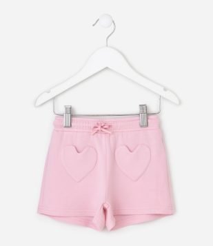 Short Runner Infantil em Modal com Bolsos de Coração – Tam 1 a 6 Anos Rosa Claro