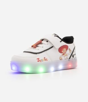 Tênis Infantil em PU com Estampa Jessie e LED - Tam 20 a 27 Off White