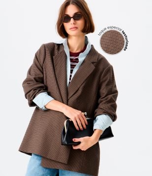 Blazer Alongado Alfaiatado Xadrez Marrom