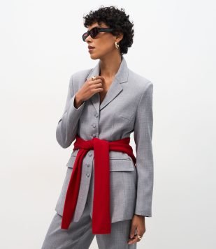 Blazer Estruturado de Alfaiataria com Abotoamento Frontal Cinza