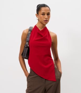 Blusa Frente Única em Bengaline Texturizado com Pontas Vermelho