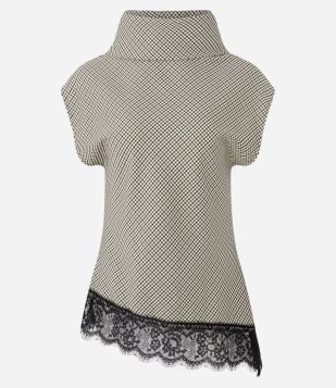 Blusa Xadrez Alfaiatada com Aplicação de Renda na Barra Verde