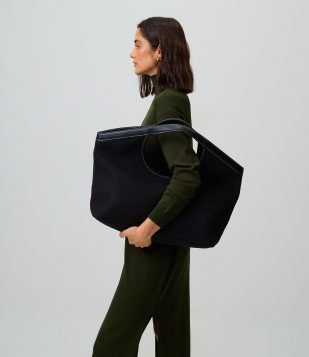 Bolsa Shopper Grande com Detalhes em PU Preto