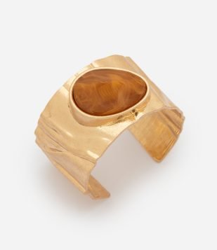 Bracelete com Aplicação Central de Resina Dourado