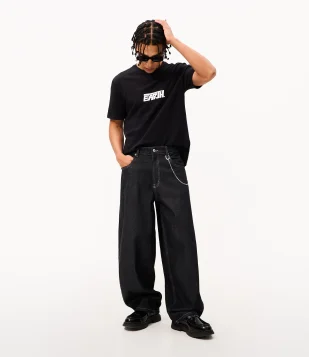 Calça Balloon em Denim Jeans Preto