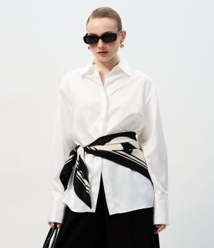 Camisa Acetinada com Punhos Largos Branco