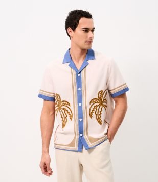 Camisa Boxy Bordado Coqueiro Manga Curta Off White