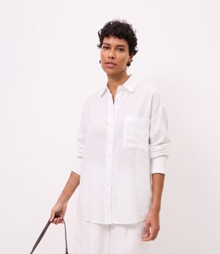 Camisa Oversized em Viscolinho com Punhos Ajustados Branco