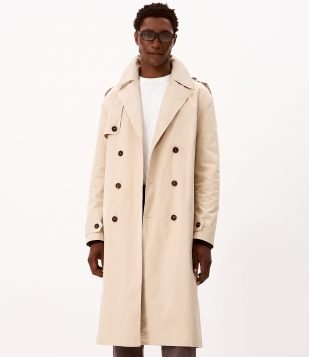 Casaco Trench Coat Alongado com Cinto Alfaiatado Bege