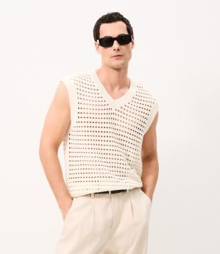 Colete Tricô Openwork Gola V Off White