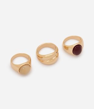 Kit 03 Anéis com Estrutura Robusta Dourado