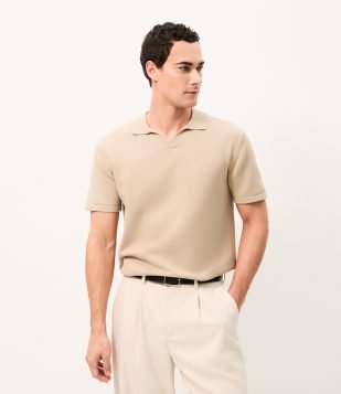 Polo Boxy Tricô Texturizada Algodão Bege