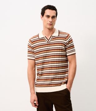 Polo Tricô Listrado Horizontal Vintage Branco