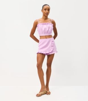Short Saia Curto com Babados Lilás