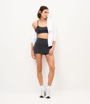 Short Saia Esportivo em Microfibra com Estampa Poá Preto
