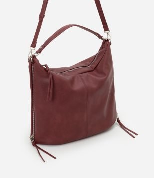 Bolsa Hobo Grande Desestruturada com Alças Duplas Vinho