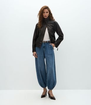 Calça Aladim em Jeans com Cintura Alta Azul