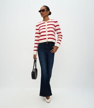 Calça Flare Jeans com Bolsos Funcionais Azul Escuro
