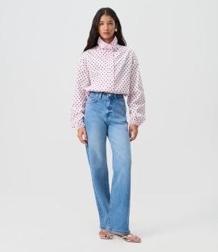 Calça Reta Comfort em Jeans Premium com Cintura Alta Azul Claro