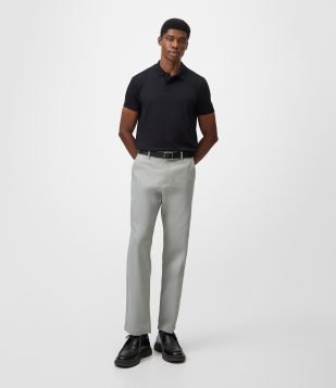 Calça Reta Oxford com Cós Cinza