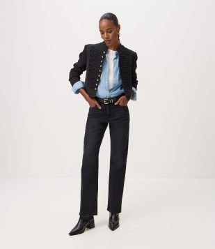 Calça Reta em Jeans Premium com Cintura Média Preto