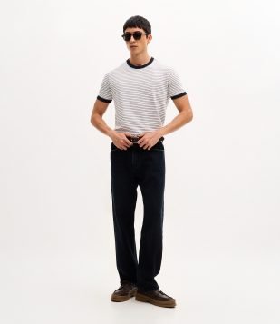 Calça Reta em Jeans com Passantes e Bolsos Preto