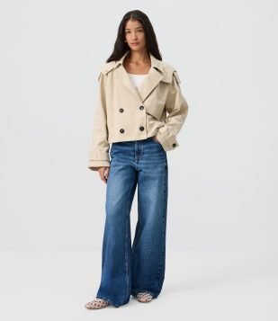 Calça Wide Leg em Jeans Premium com Cintura Média Azul Médio