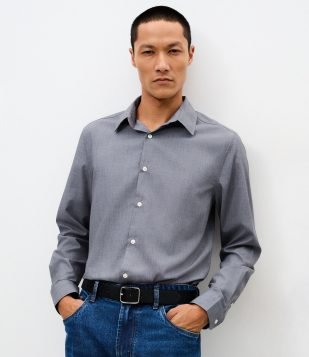 Camisa Regular Manga Longa Azul