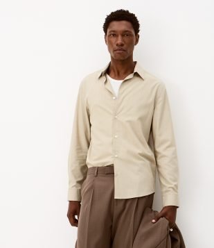 Camisa Regular Manga Longa Bege