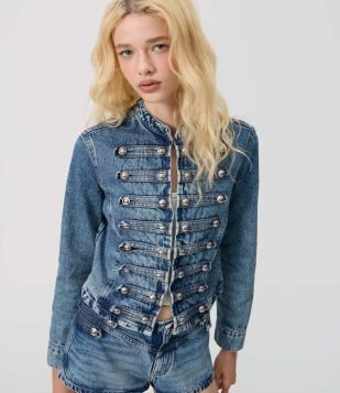 Jaqueta Napoleônica em Jeans com Botões Metálicos Azul