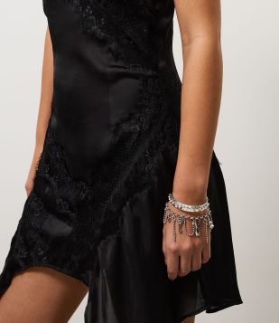 Kit 2 Braceletes Rígidos com Strass e Corrente Prata