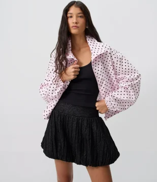 Minissaia Balonê com Textura em Jacquard Preto