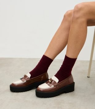 Mocassim Loafer em PU com Sola Tratorada Marrom