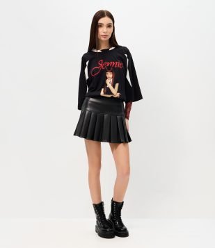 Short Saia Em PU Cintura Alta Preto